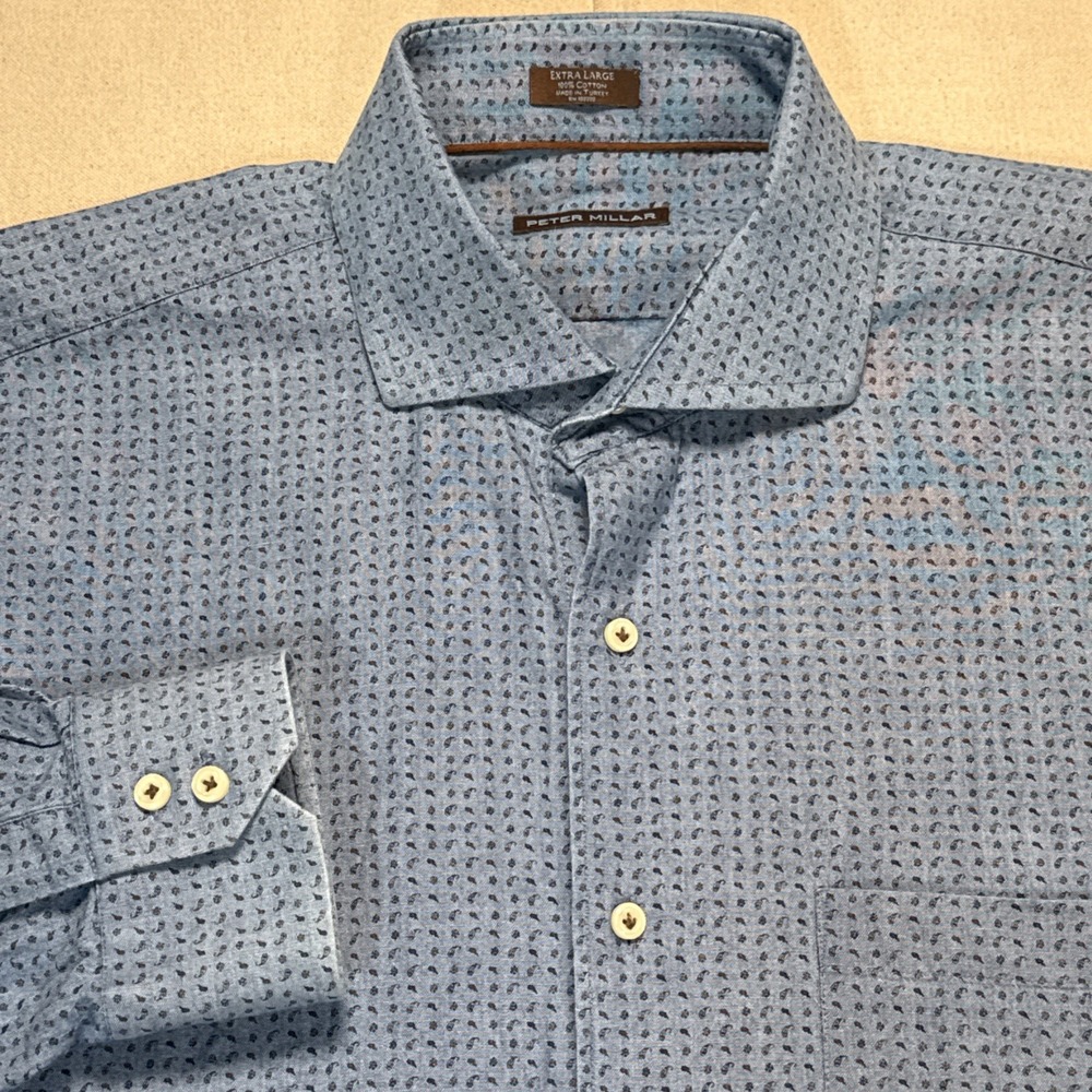 Peter Millar Shirt Mens XL Blue Paisley Button Up Long Sleeve Casual